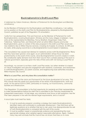 Full statement by Callum Anderson MP on draft Buckinghamshire Local Plan