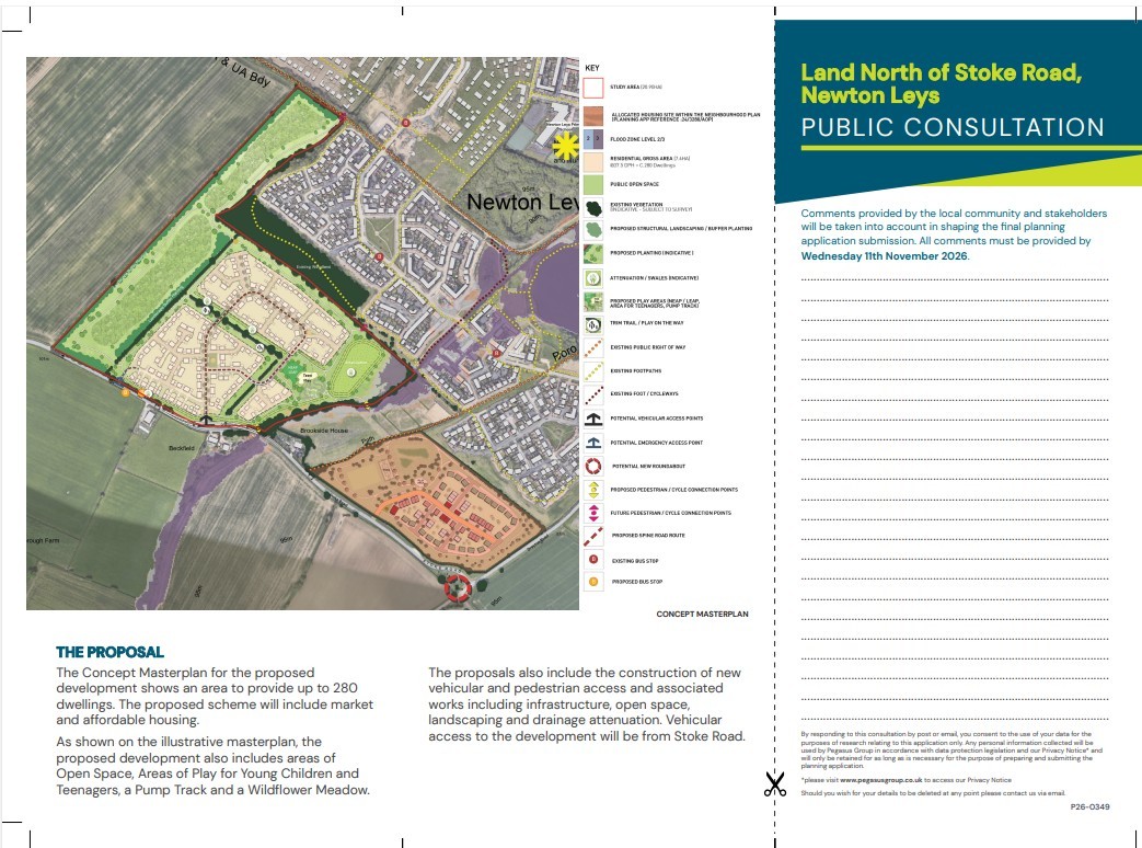 Back of leaflet about proposed development off Stoke Road